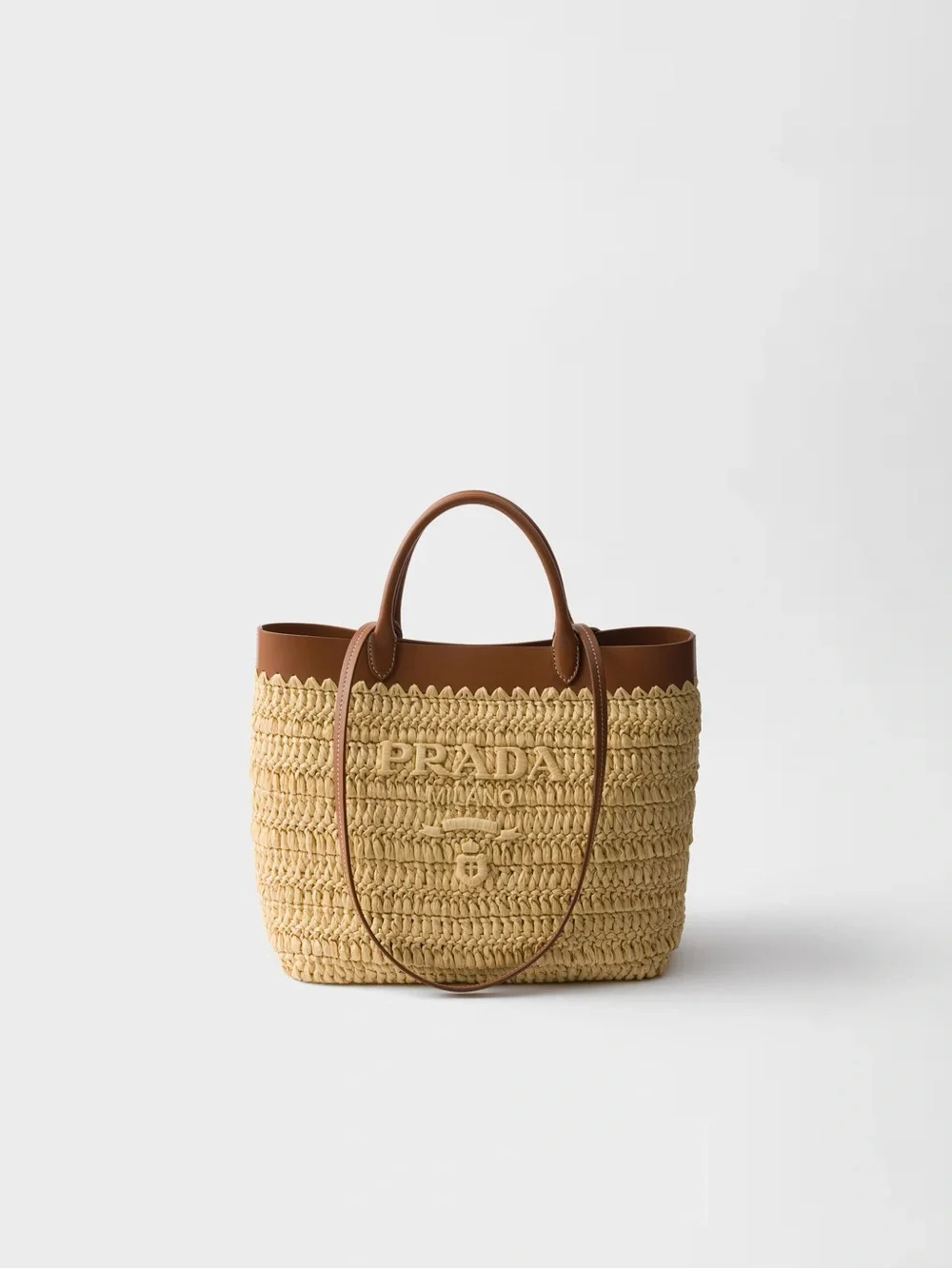 Prada Natural Raffia Tote with Tan Leather Trim - Picture 1 of 10